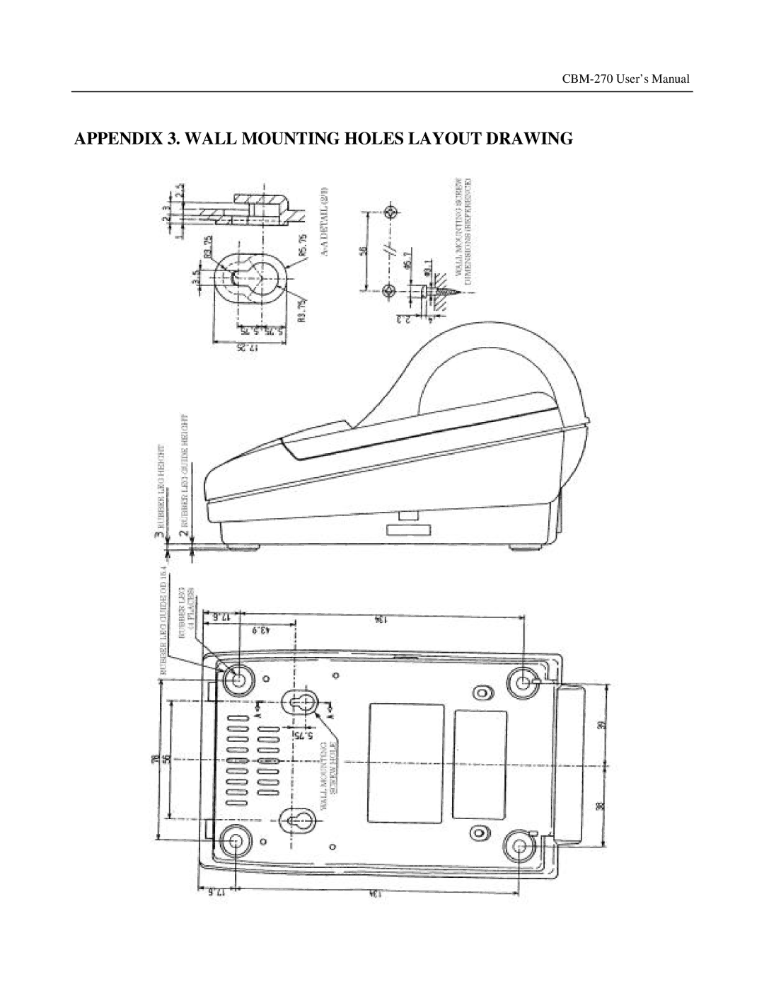 Citizen Systems CBM-270 user manual Appendix 3. Wall Mounting Holes Layout Drawing 