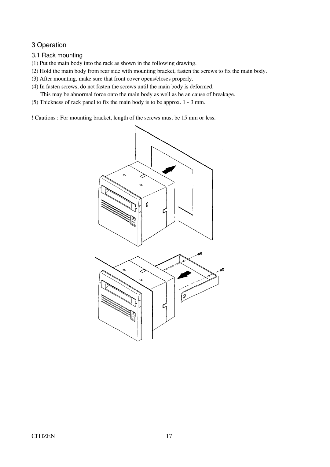 Citizen Systems CBM-291 user manual Operation, Rack mounting 