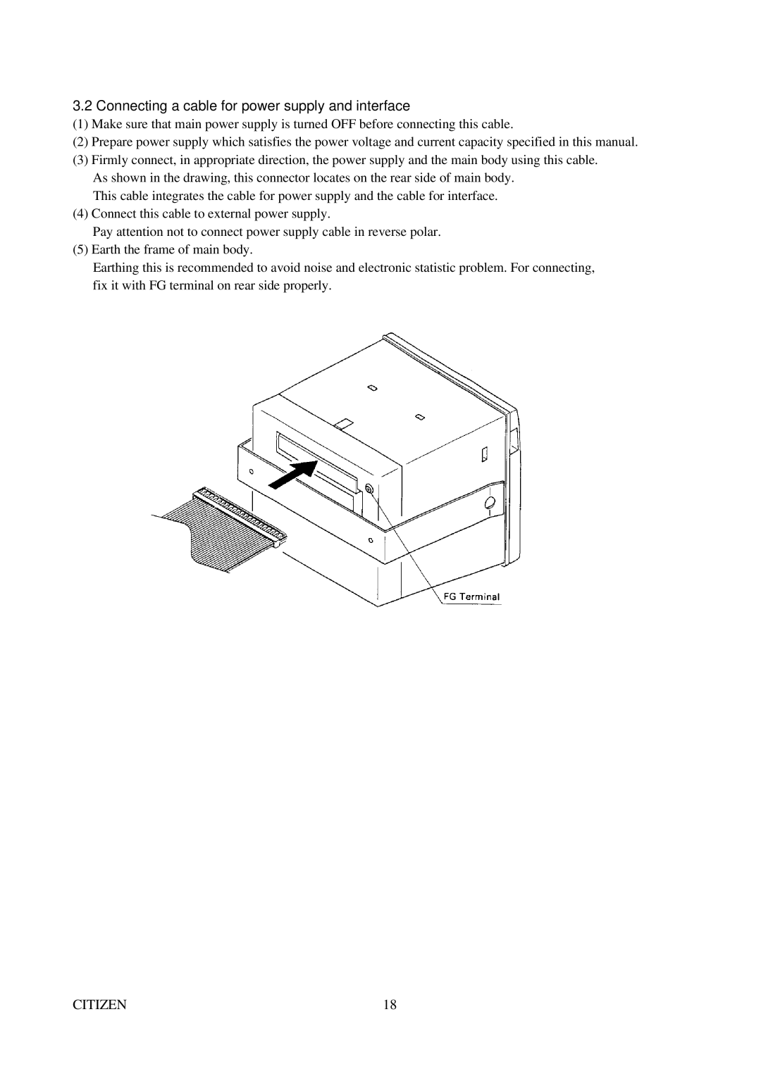 Citizen Systems CBM-291 user manual Connecting a cable for power supply and interface 