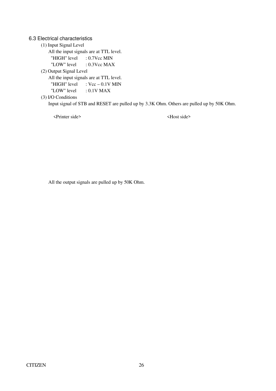 Citizen Systems CBM-291 user manual Electrical characteristics 