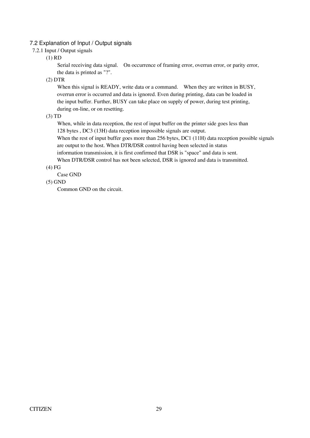 Citizen Systems CBM-291 user manual Explanation of Input / Output signals 