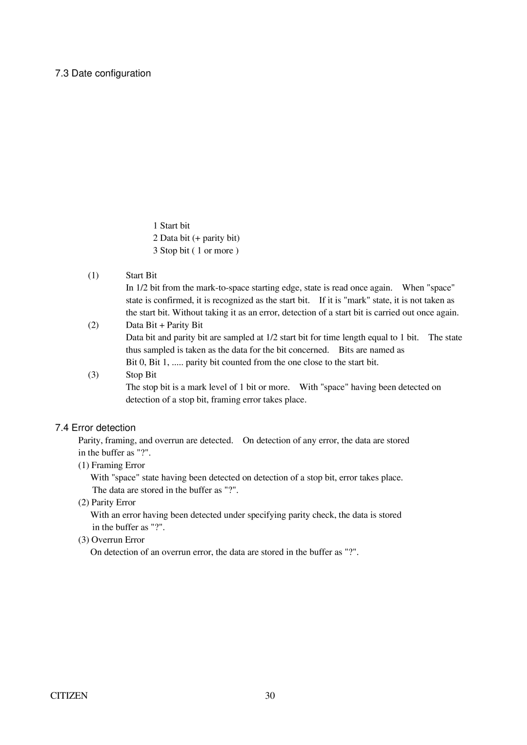 Citizen Systems CBM-291 user manual Date configuration, Error detection 