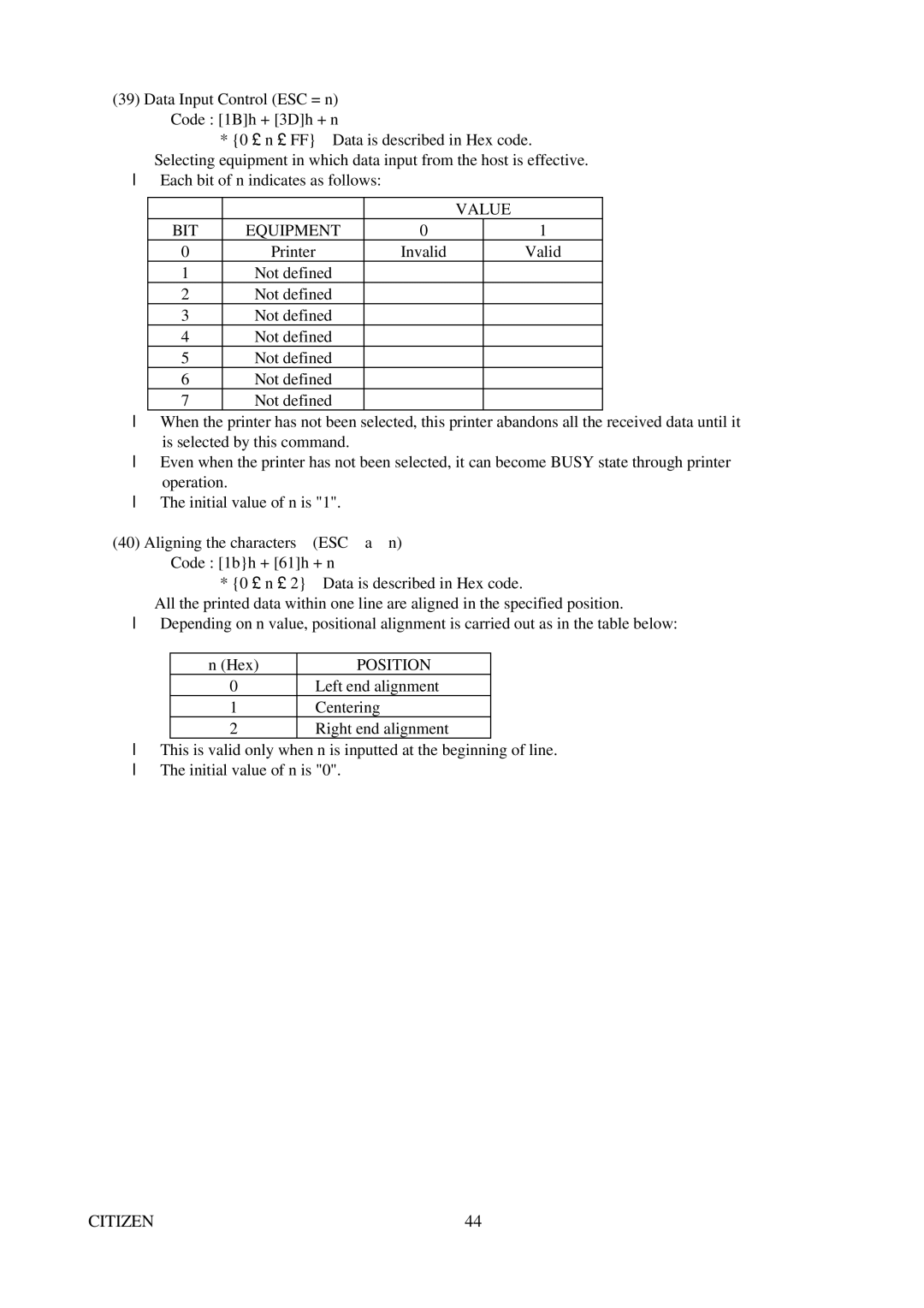 Citizen Systems CBM-291 user manual Value, Position 