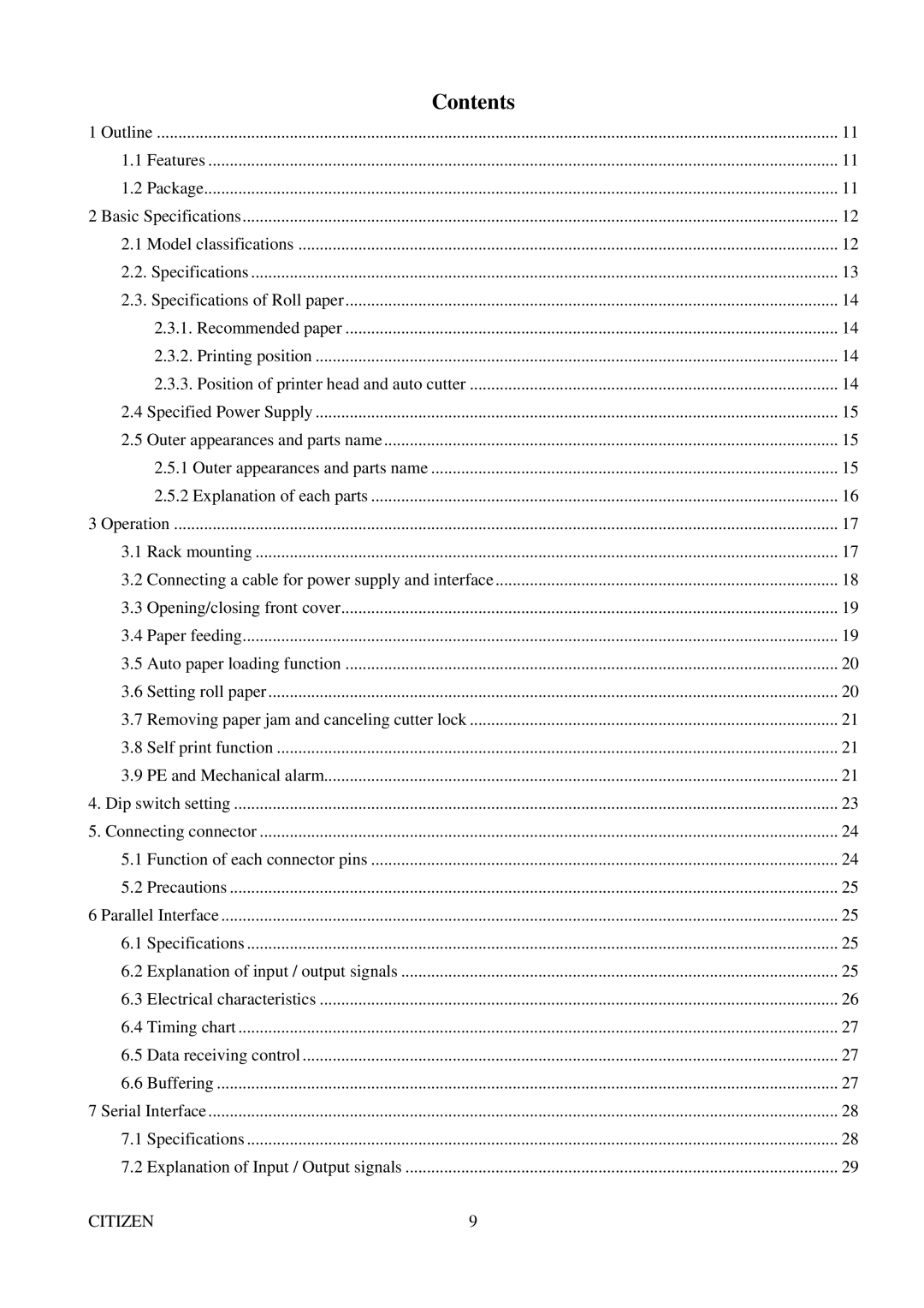 Citizen Systems CBM-291 user manual Contents 