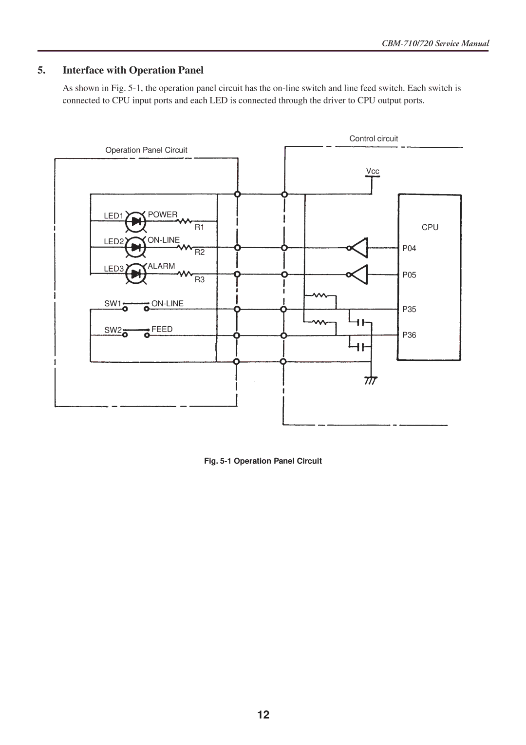 Citizen Systems CBM-710/720 service manual Interface with Operation Panel, Operation Panel Circuit 