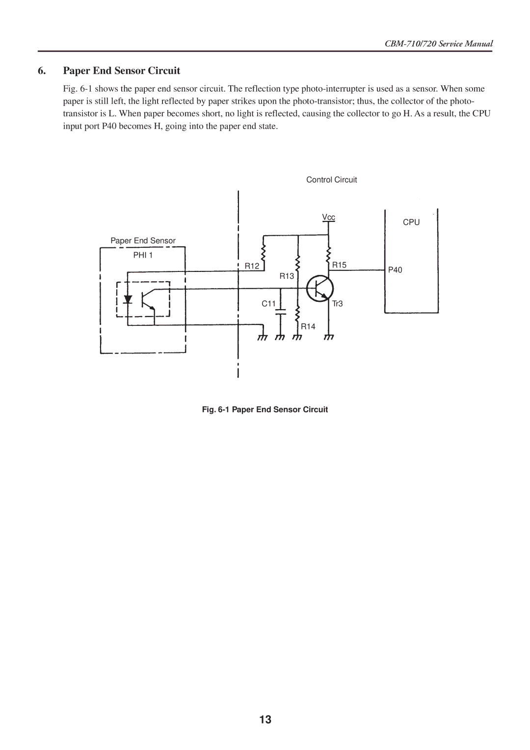 Citizen Systems CBM-710/720 service manual Paper End Sensor Circuit 