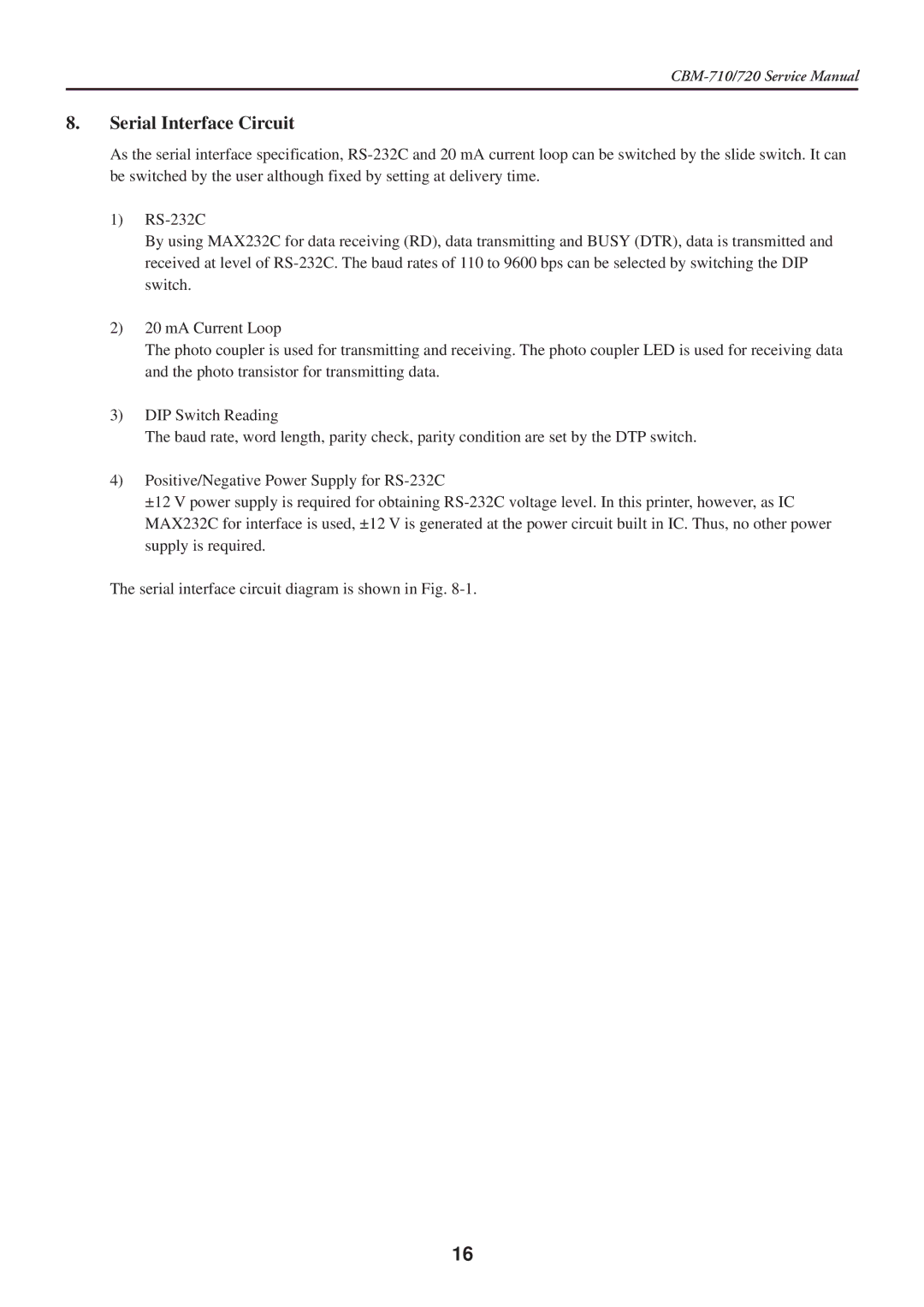 Citizen Systems CBM-710/720 service manual Serial Interface Circuit 