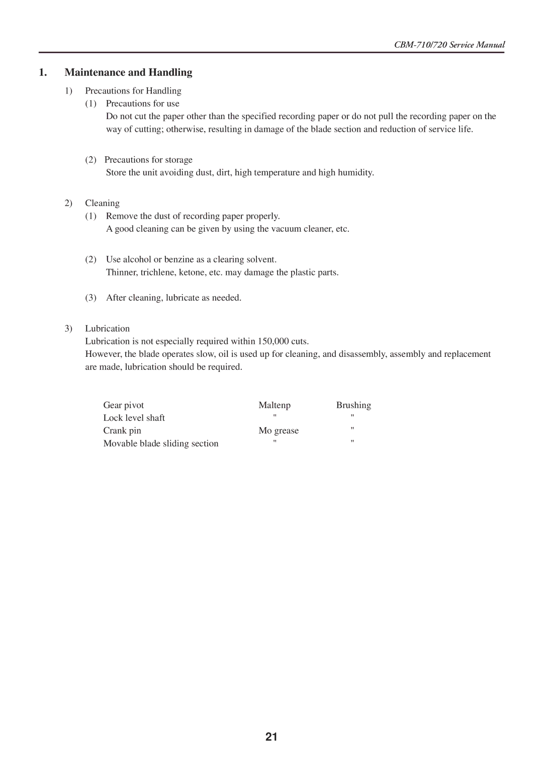 Citizen Systems CBM-710/720 service manual Maintenance and Handling 