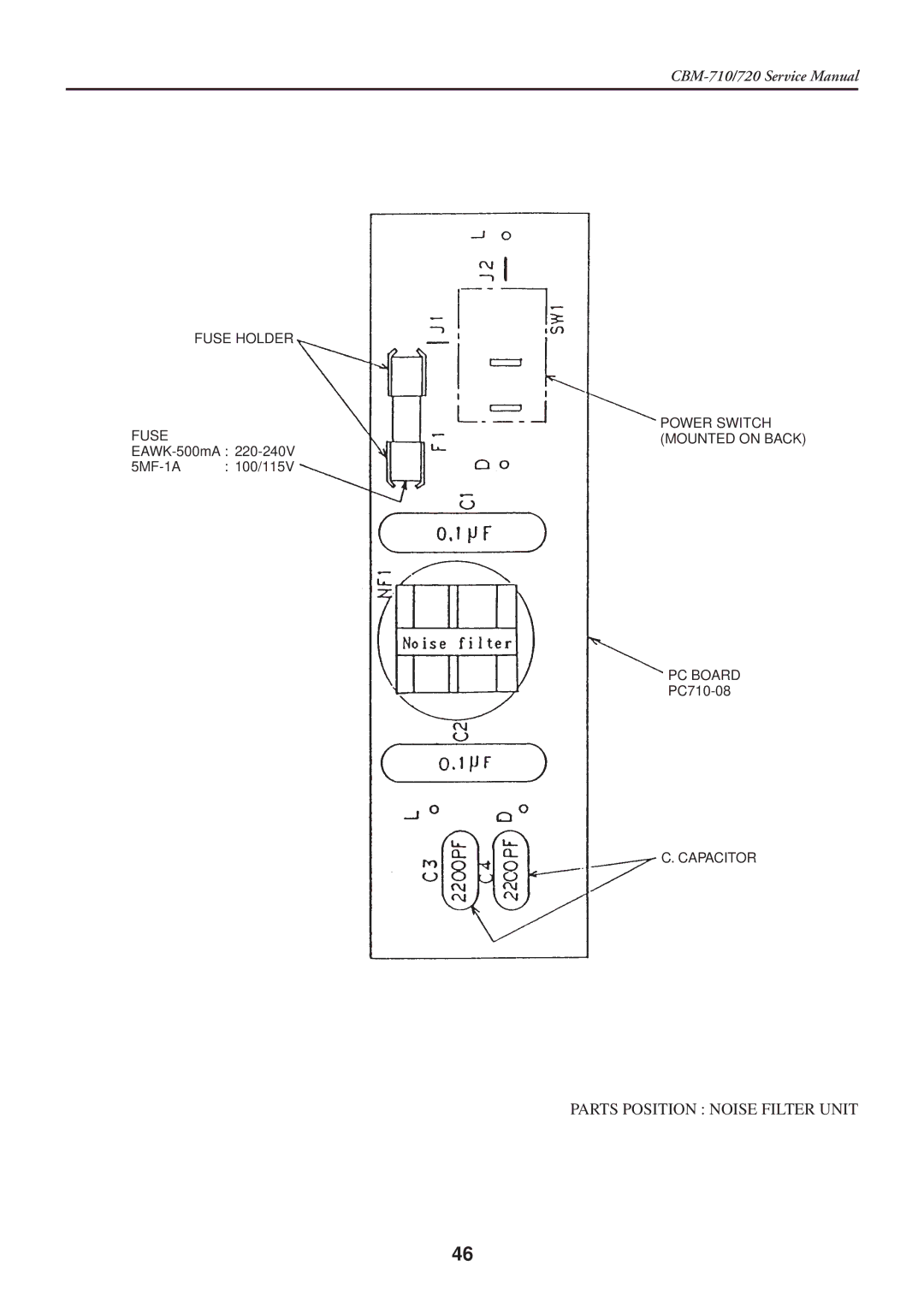 Citizen Systems CBM-710/720 service manual Parts Position Noise Filter Unit 