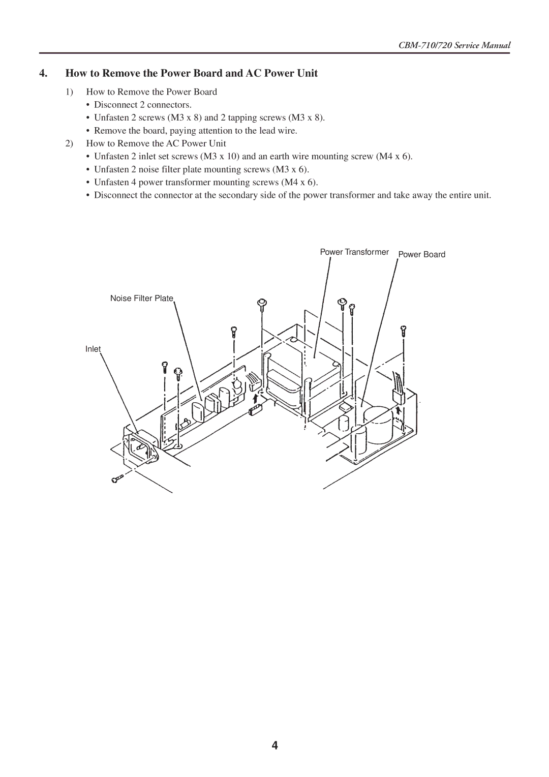 Citizen Systems CBM-710/720 service manual How to Remove the Power Board and AC Power Unit 