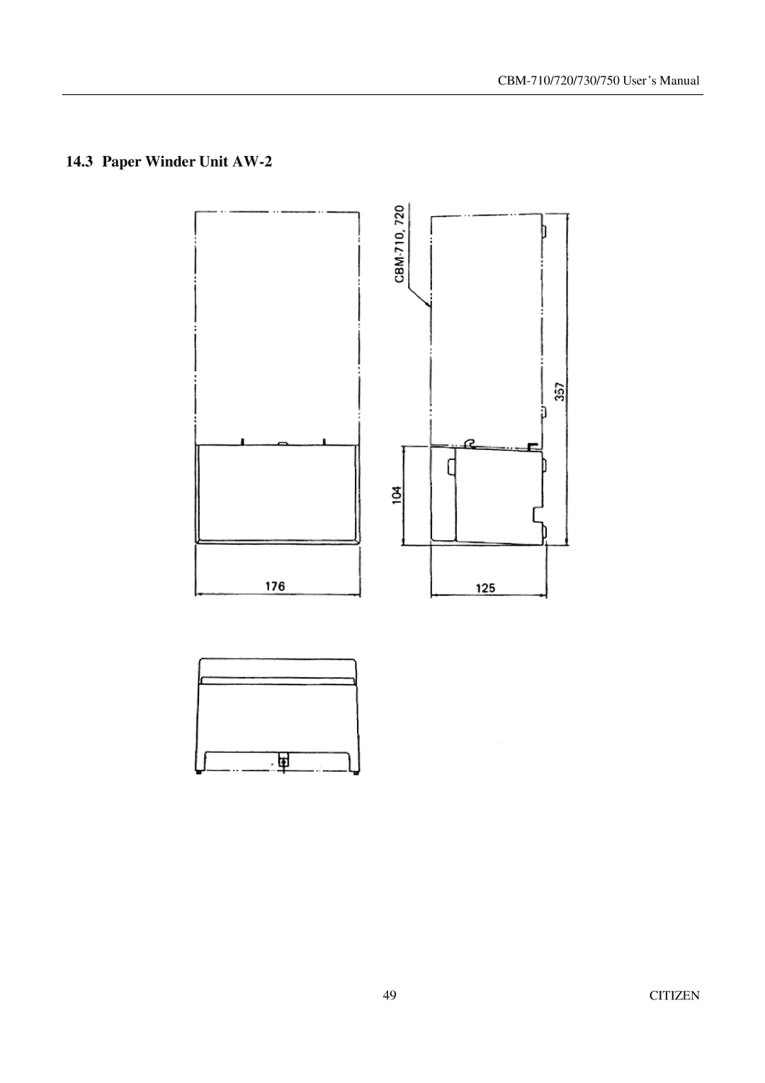 Citizen Systems CBM-750, CBM-720, CBM-730 manual Paper Winder Unit AW-2 