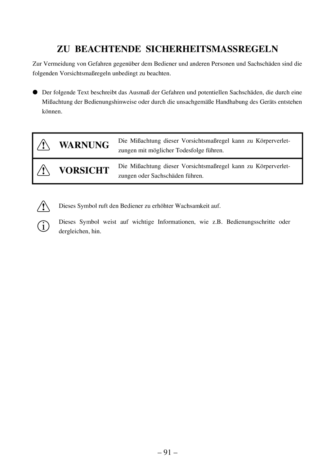 Citizen Systems CBM-820 manual ZU Beachtende Sicherheitsmassregeln, Warnung 