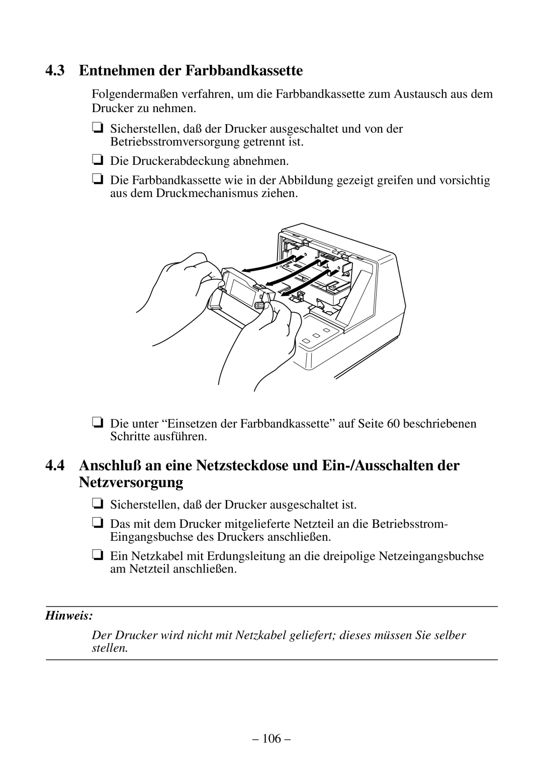 Citizen Systems CBM-820 manual Entnehmen der Farbbandkassette 