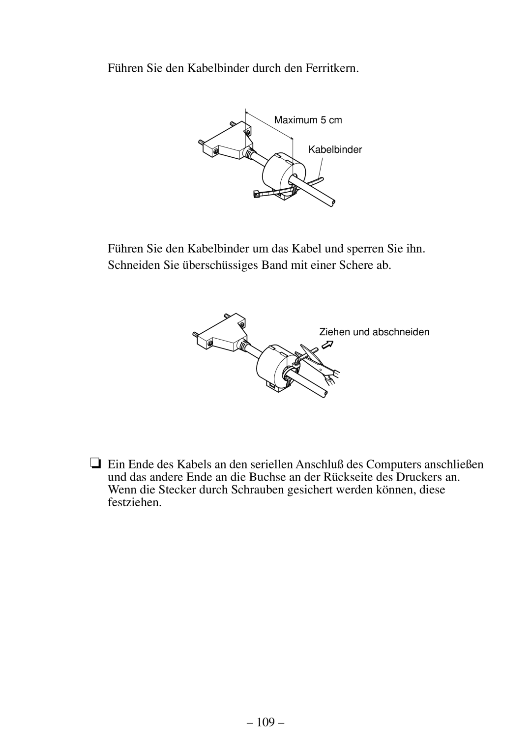 Citizen Systems CBM-820 manual Maximum 5 cm Kabelbinder, Ziehen und abschneiden 