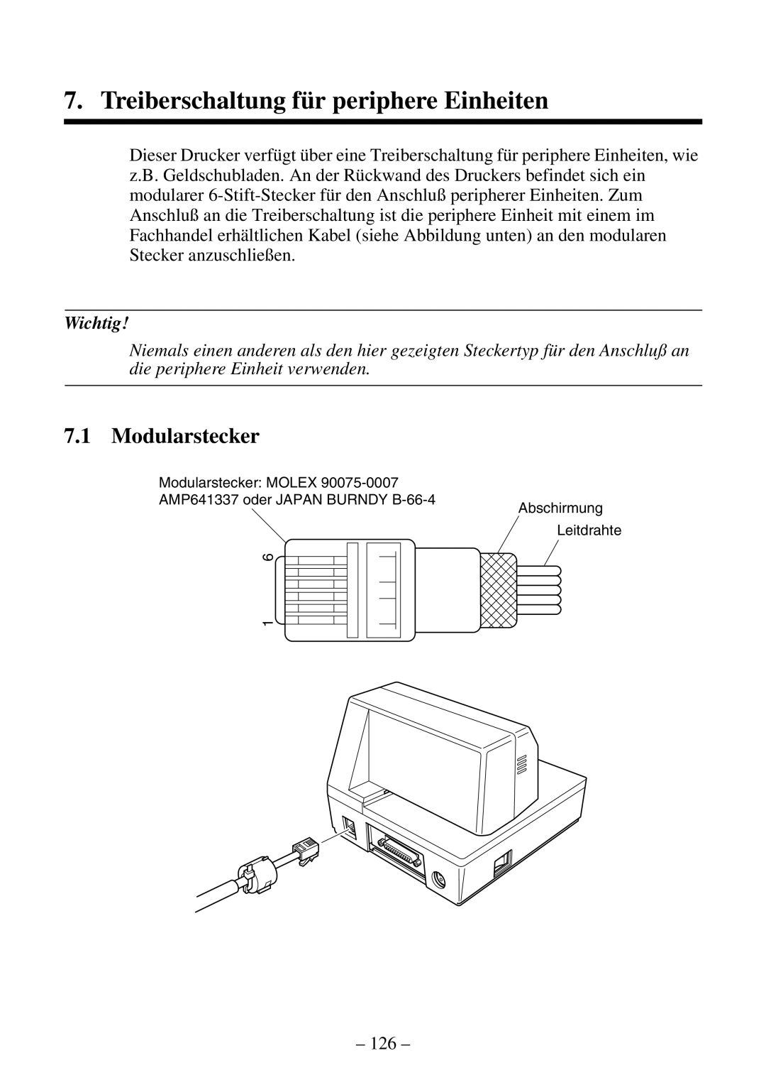 Citizen Systems CBM-820 manual Treiberschaltung für periphere Einheiten, Modularstecker 