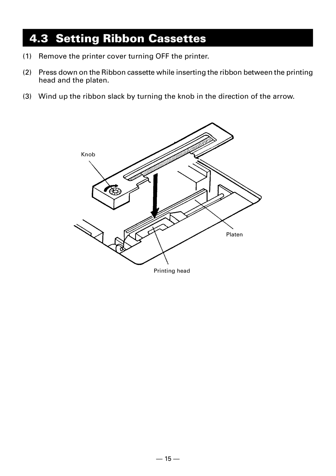 Citizen Systems CBM-910 Type II user manual Setting Ribbon Cassettes 