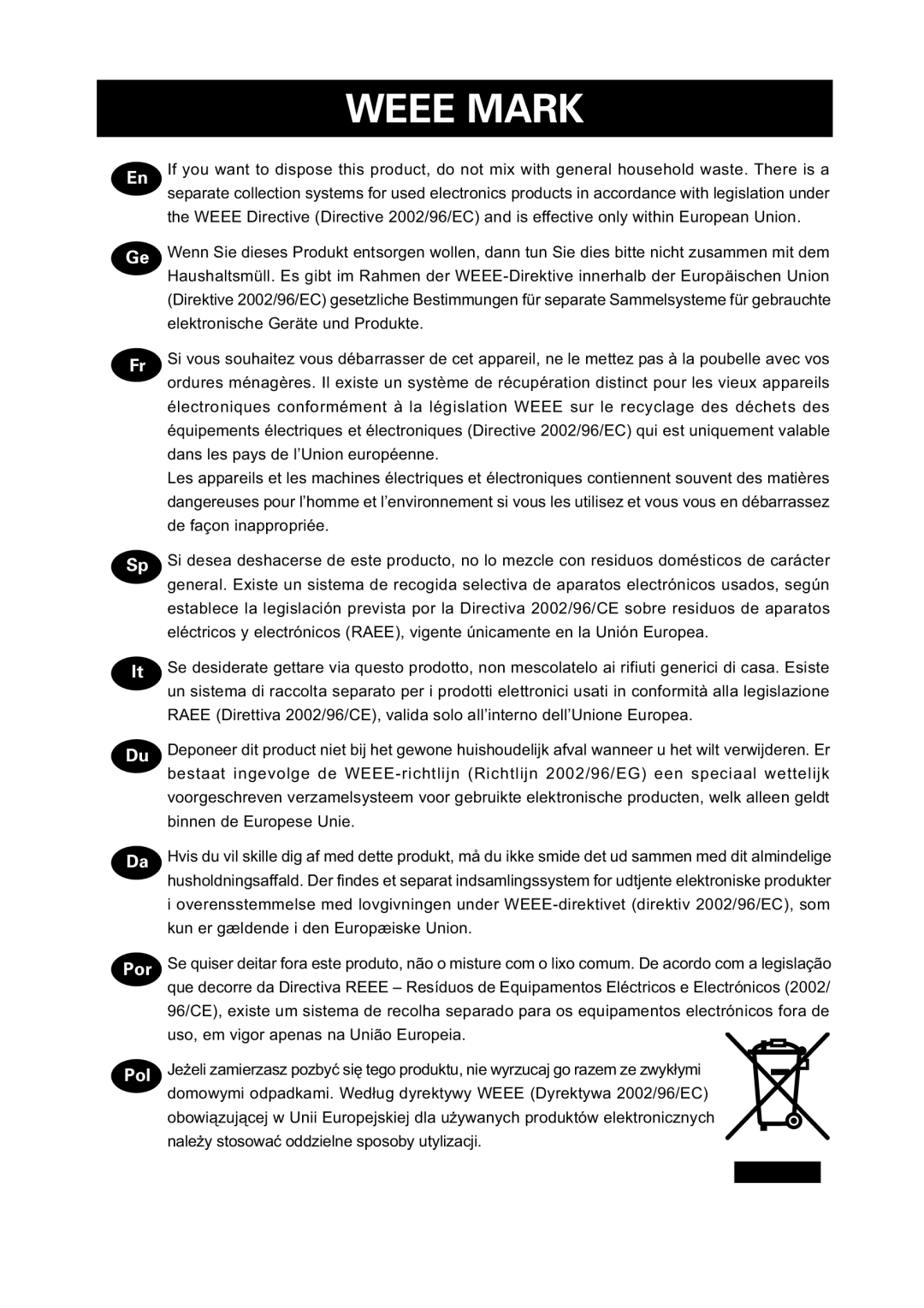 Citizen Systems CBM-910 Type II user manual Weee Mark 