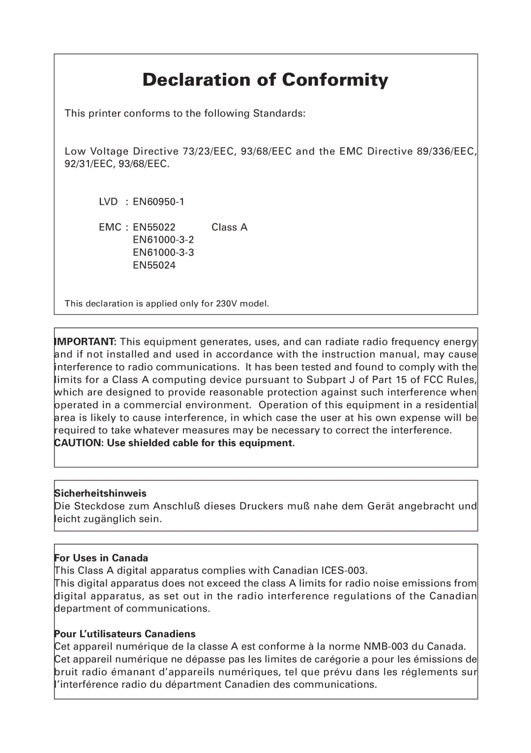 Citizen Systems CBM-910 Type II user manual Declaration of Conformity 