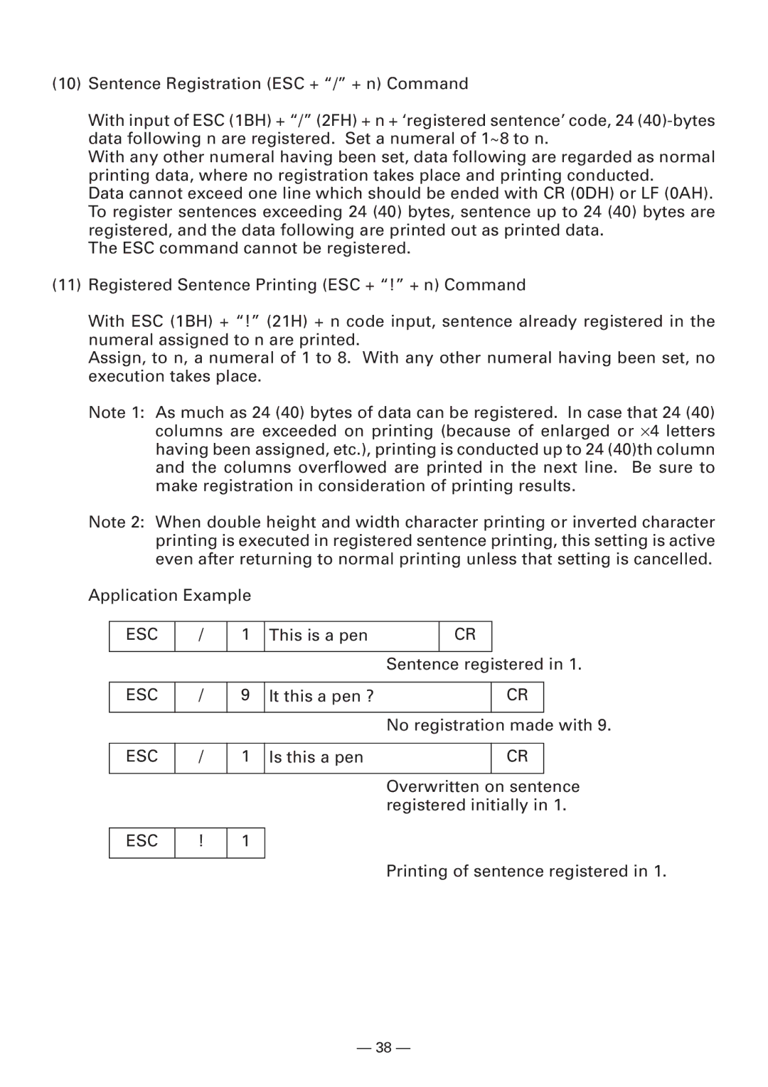 Citizen Systems CBM-910 Type II user manual Esc 