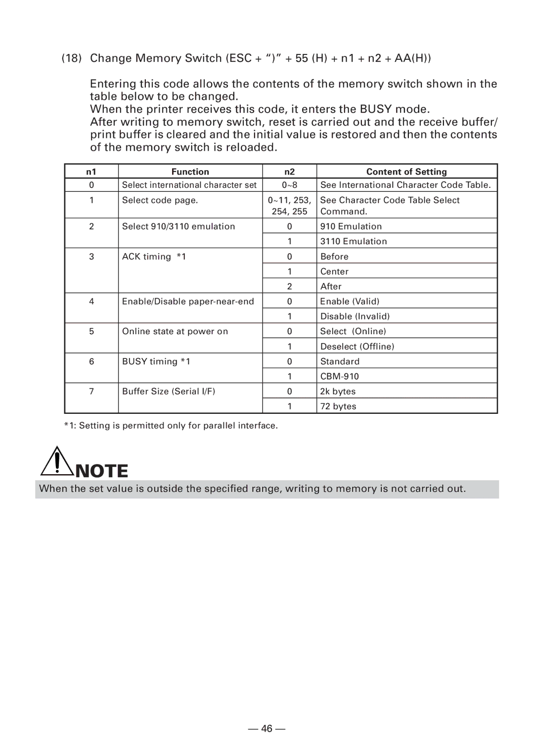 Citizen Systems CBM-910 Type II user manual Function Content of Setting 