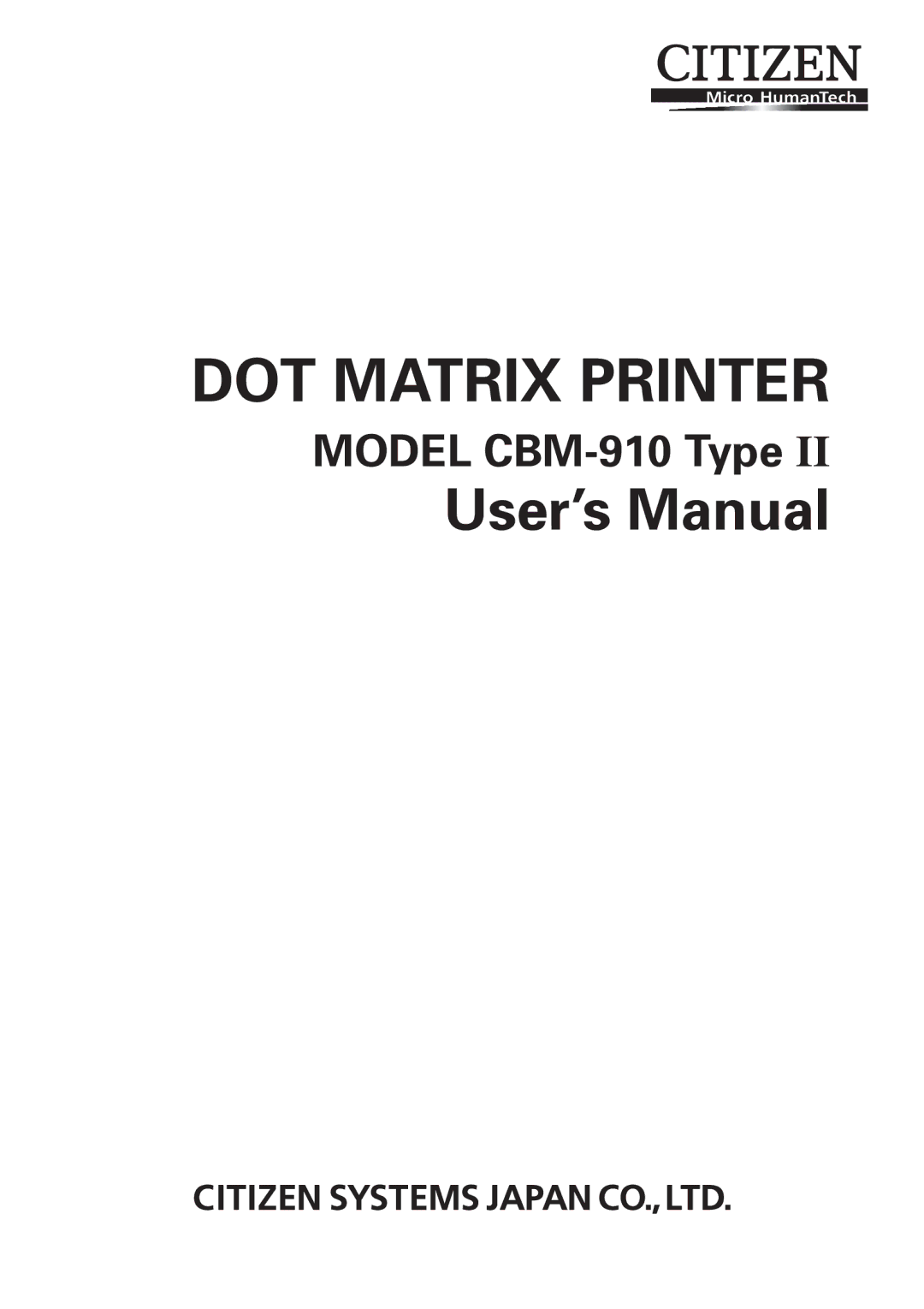 Citizen Systems CBM-910 Type II user manual DOT Matrix Printer 