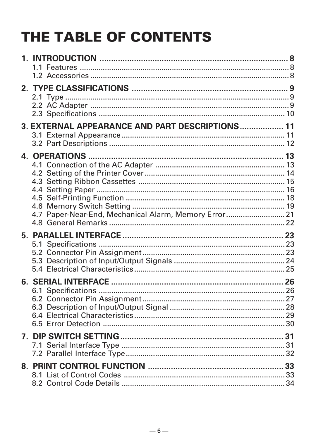 Citizen Systems CBM-910 Type II user manual Table of Contents 