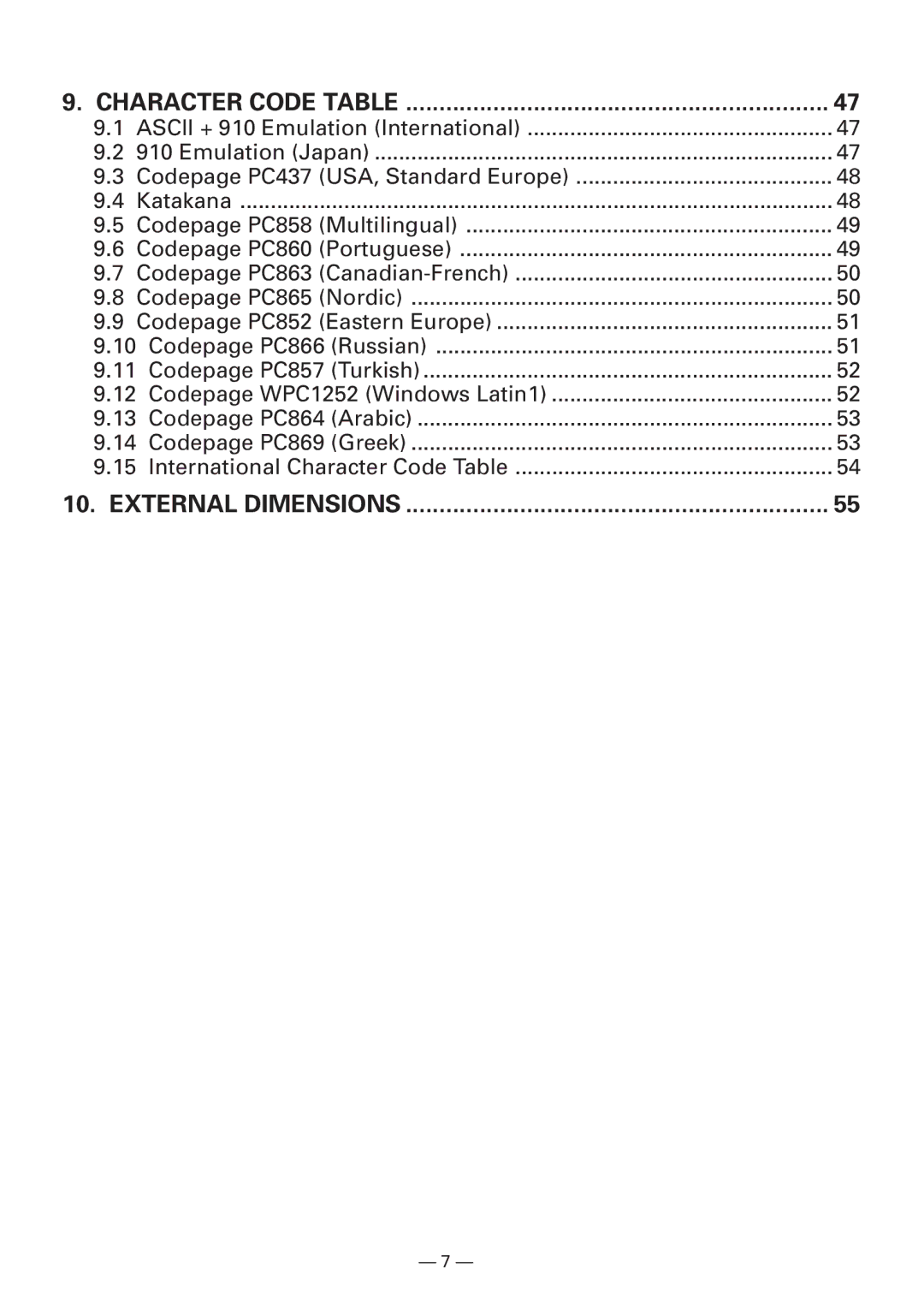 Citizen Systems CBM-910 Type II user manual External Dimensions 