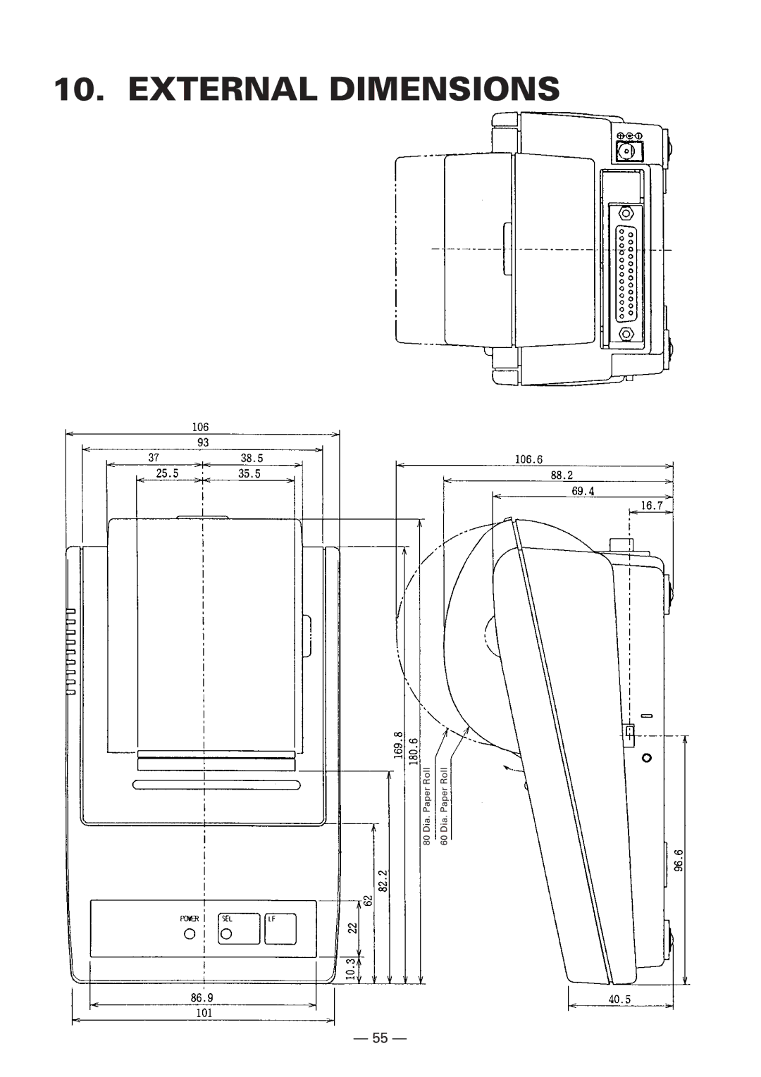 Citizen Systems CBM-910 Type II user manual External Dimensions 