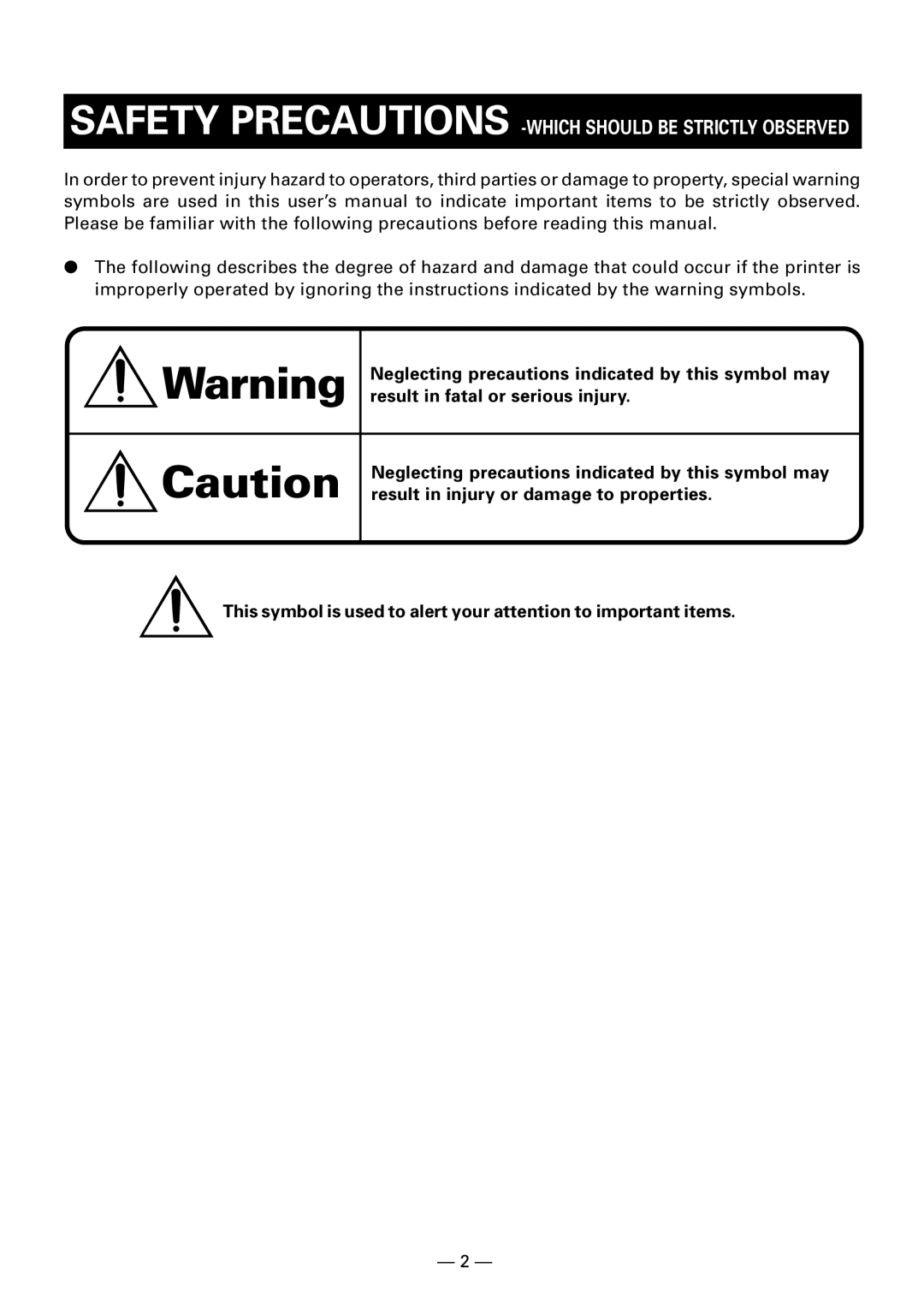 Citizen Systems CBM-910 Type II user manual Safety Precautions -WHICH should be Strictly Observed 