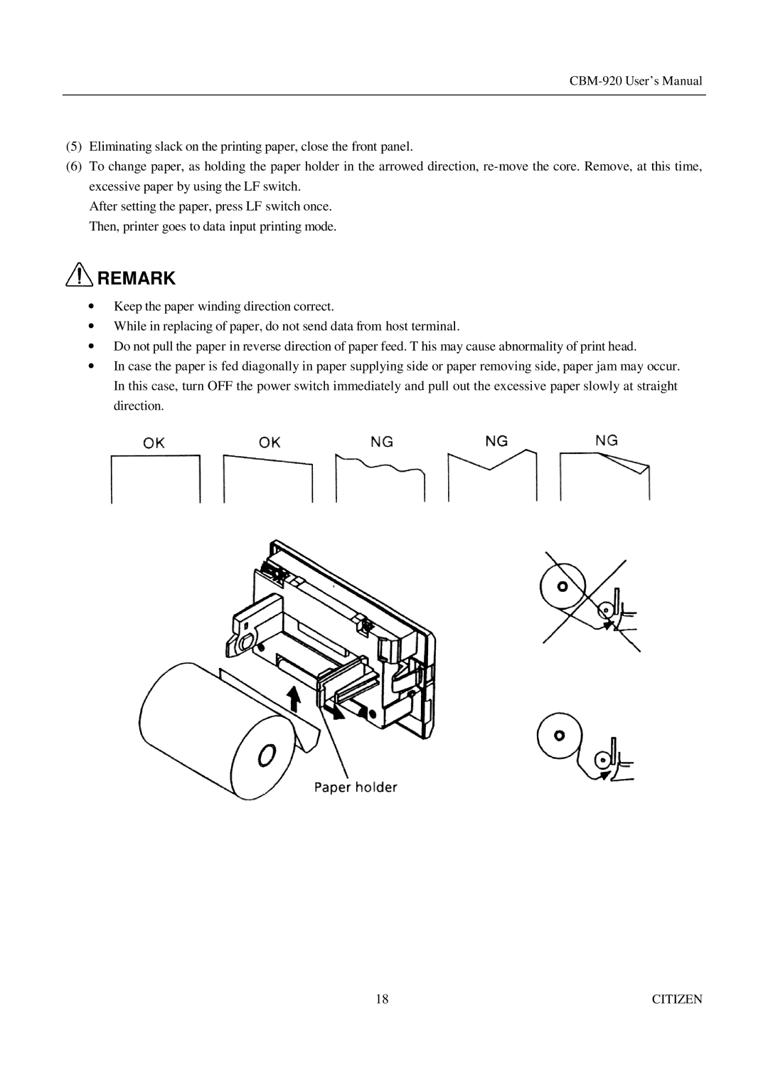 Citizen Systems CBM-920 manual Remark 