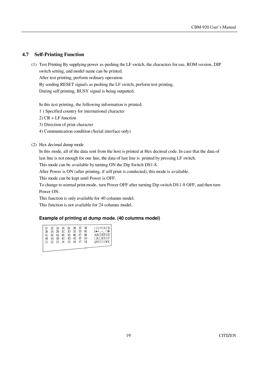 Citizen Systems CBM-920 manual Self-Printing Function 