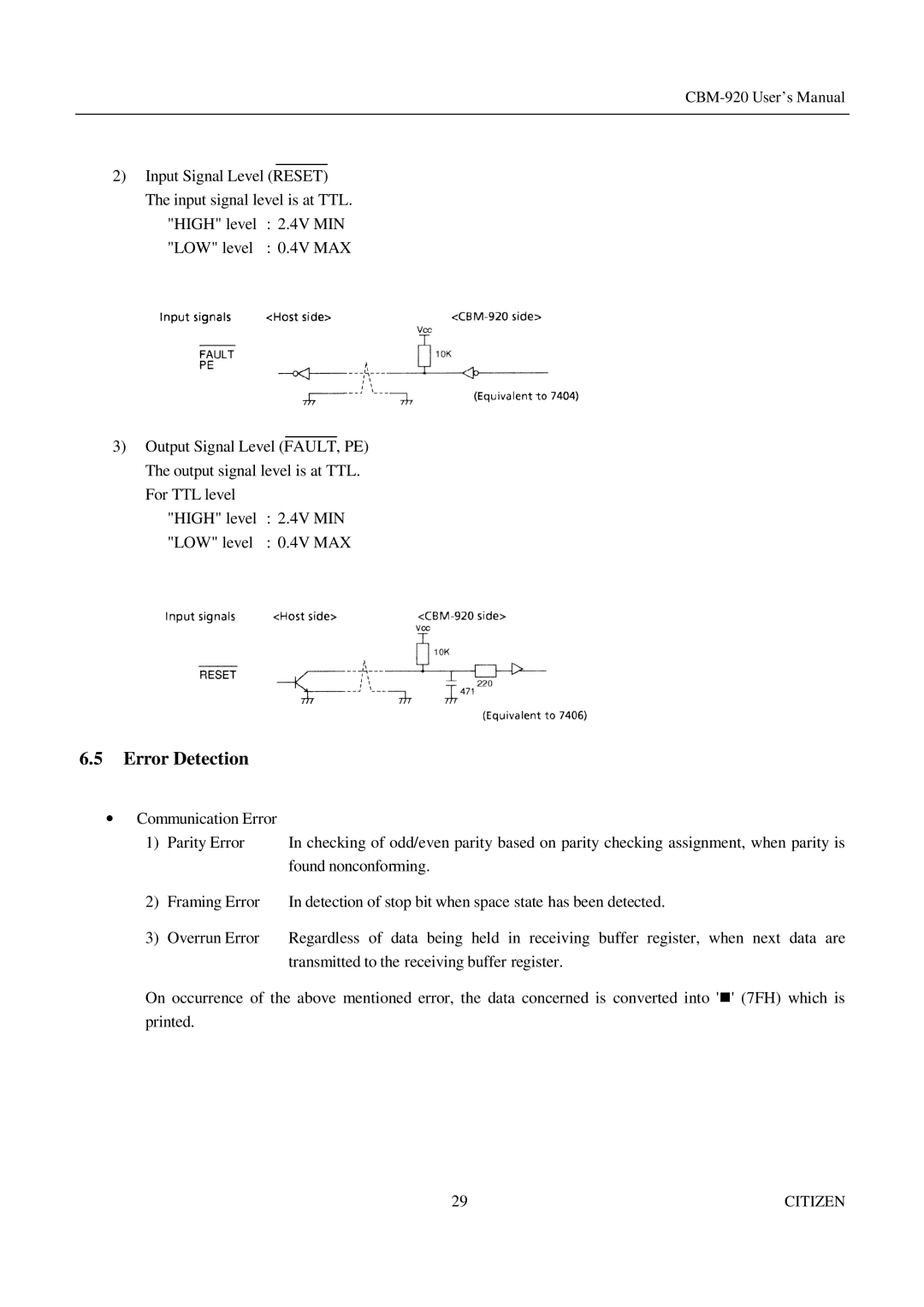 Citizen Systems CBM-920 manual Error Detection 