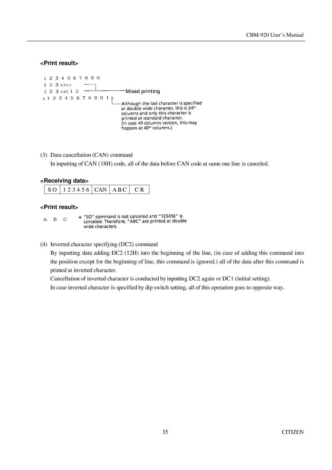 Citizen Systems CBM-920 manual Print result 