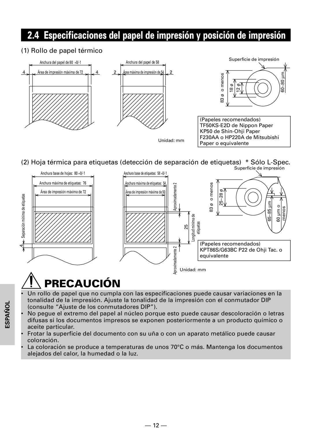 Citizen Systems CBM1000 user manual Precaución, Rollo de papel térmico 