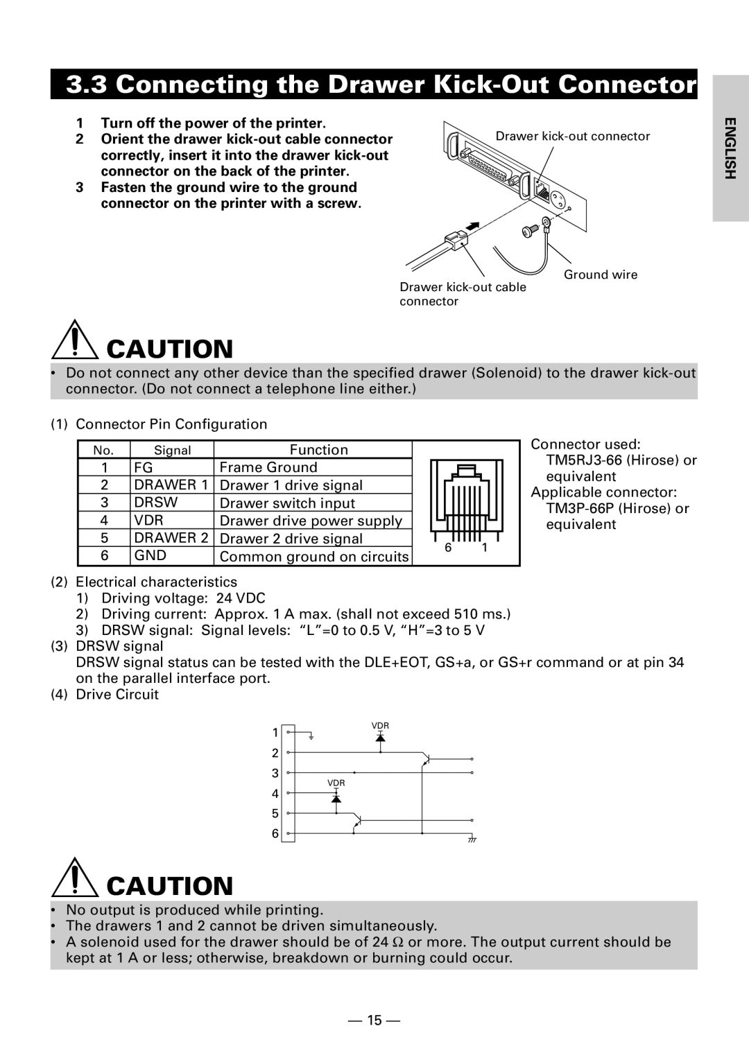 Citizen Systems CBM1000 user manual Connecting the Drawer Kick-Out Connector, Turn off the power of the printer 