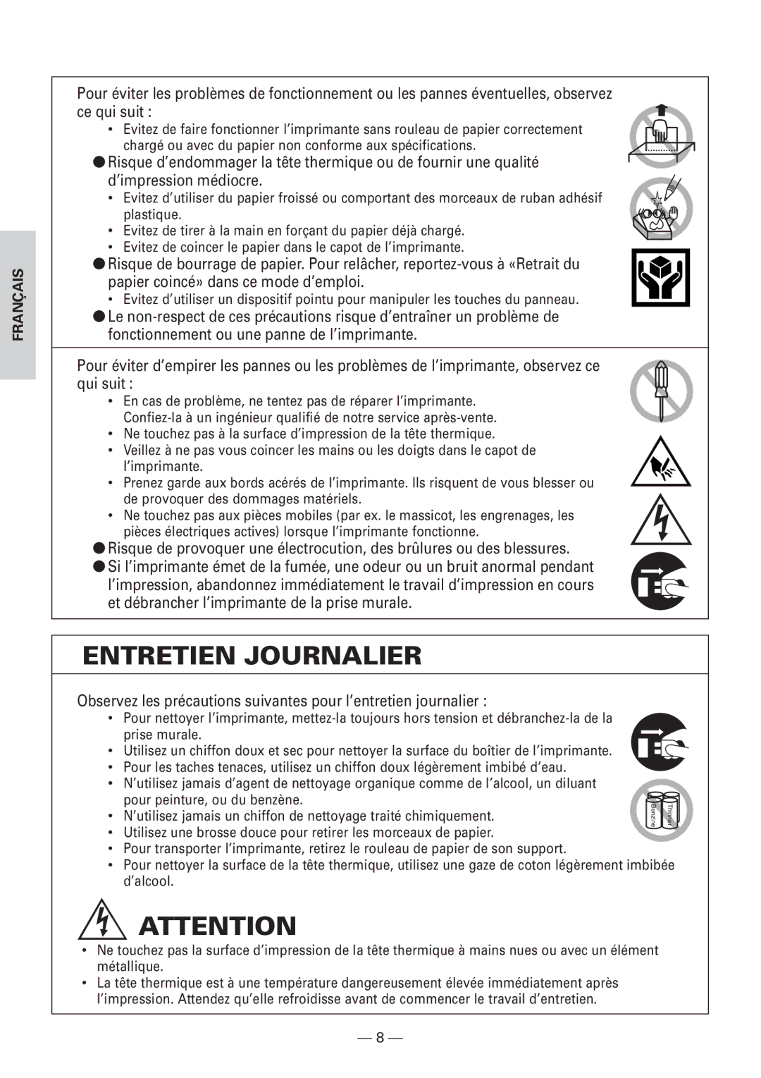 Citizen Systems CBM1000 user manual Entretien Journalier 