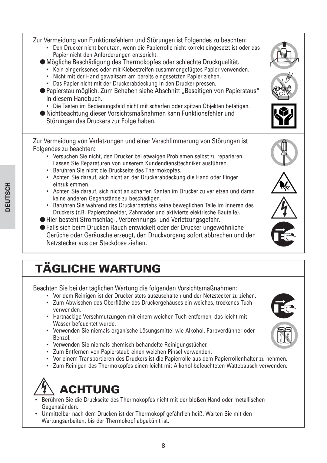 Citizen Systems CBM1000 user manual Tägliche Wartung 