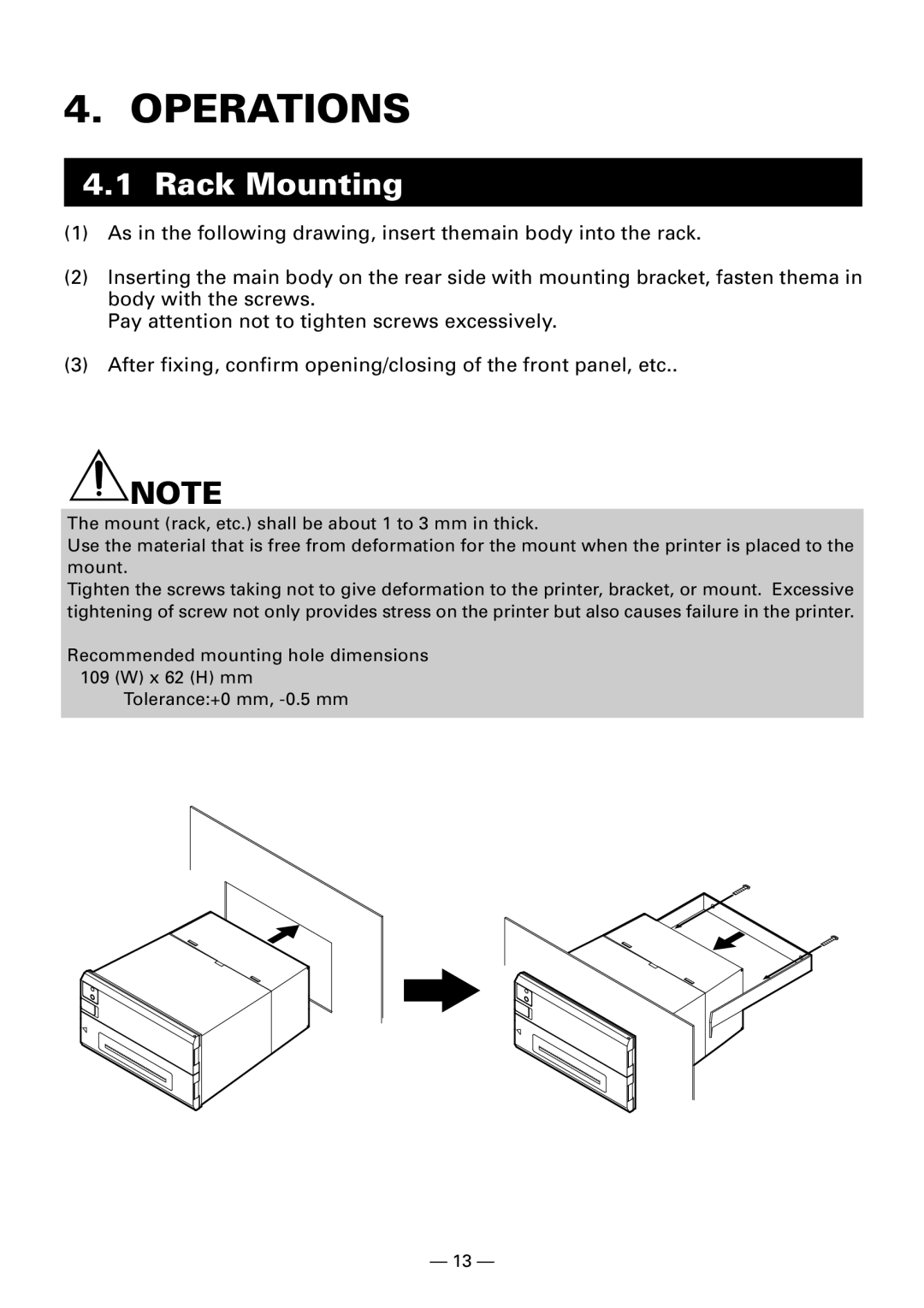 Citizen Systems CBM920II user manual Operations, Rack Mounting 