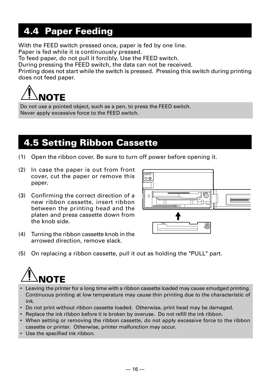 Citizen Systems CBM920II user manual Paper Feeding, Setting Ribbon Cassette 