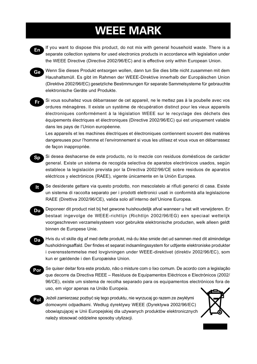 Citizen Systems CBM920II user manual Weee Mark 