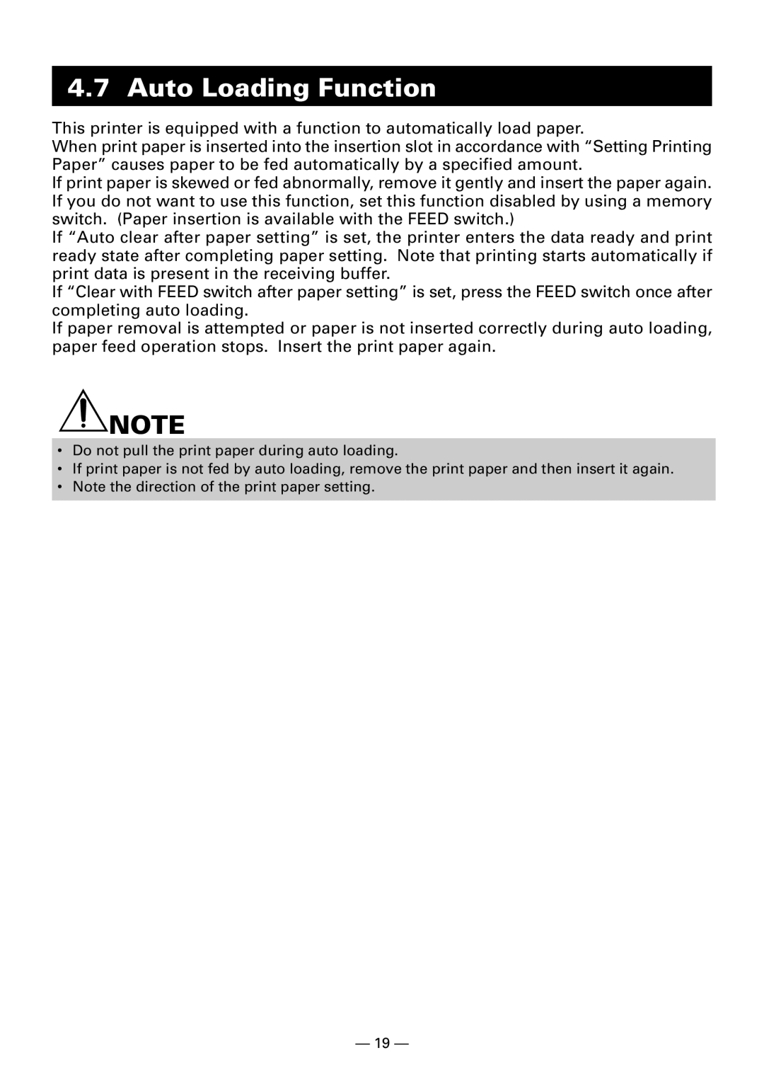 Citizen Systems CBM920II user manual Auto Loading Function 