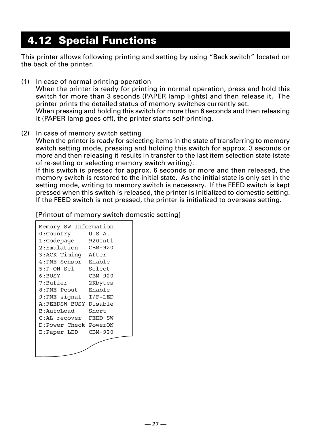 Citizen Systems CBM920II user manual Special Functions 