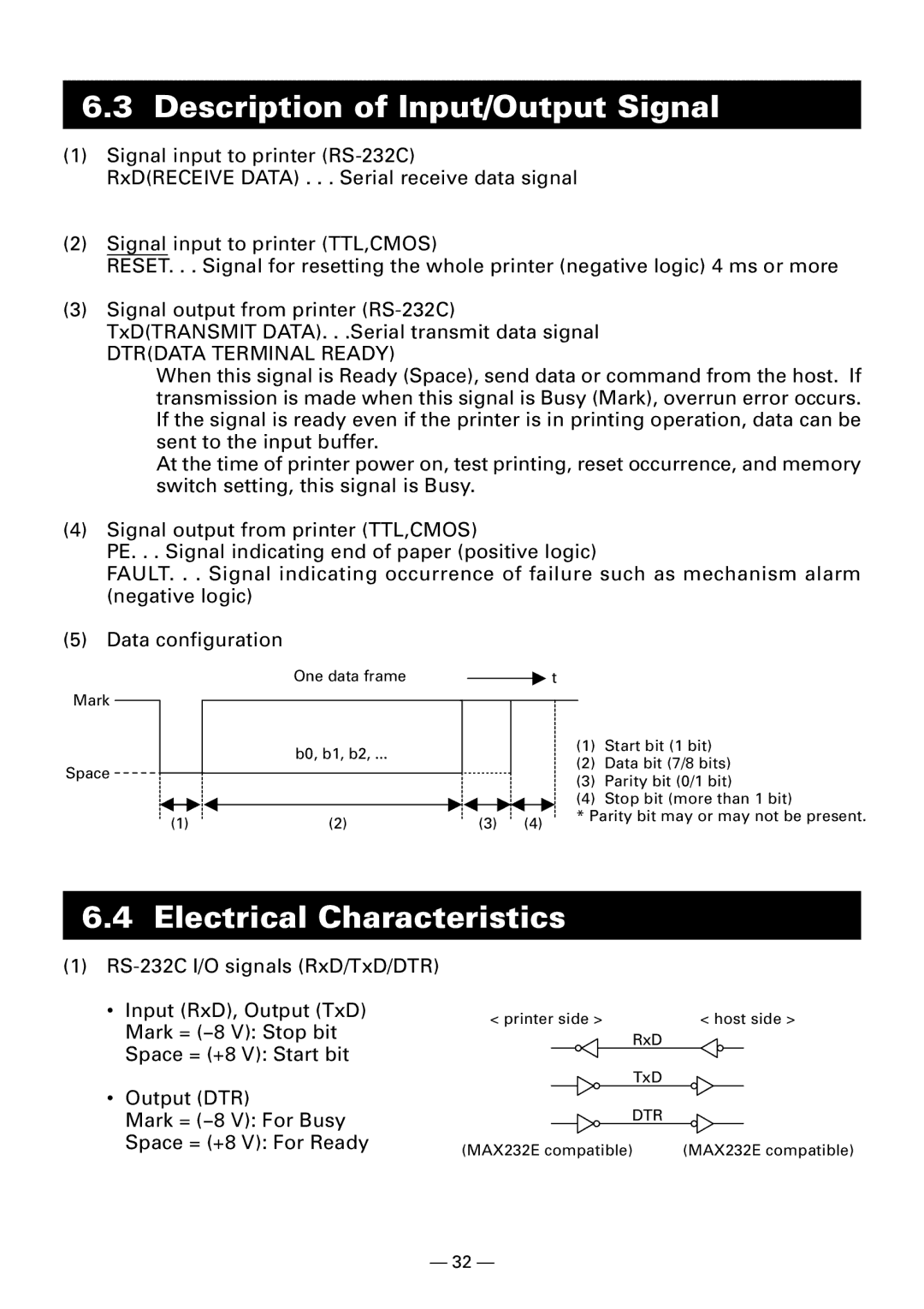 Citizen Systems CBM920II user manual Description of Input/Output Signal, Dtrdata Terminal Ready 