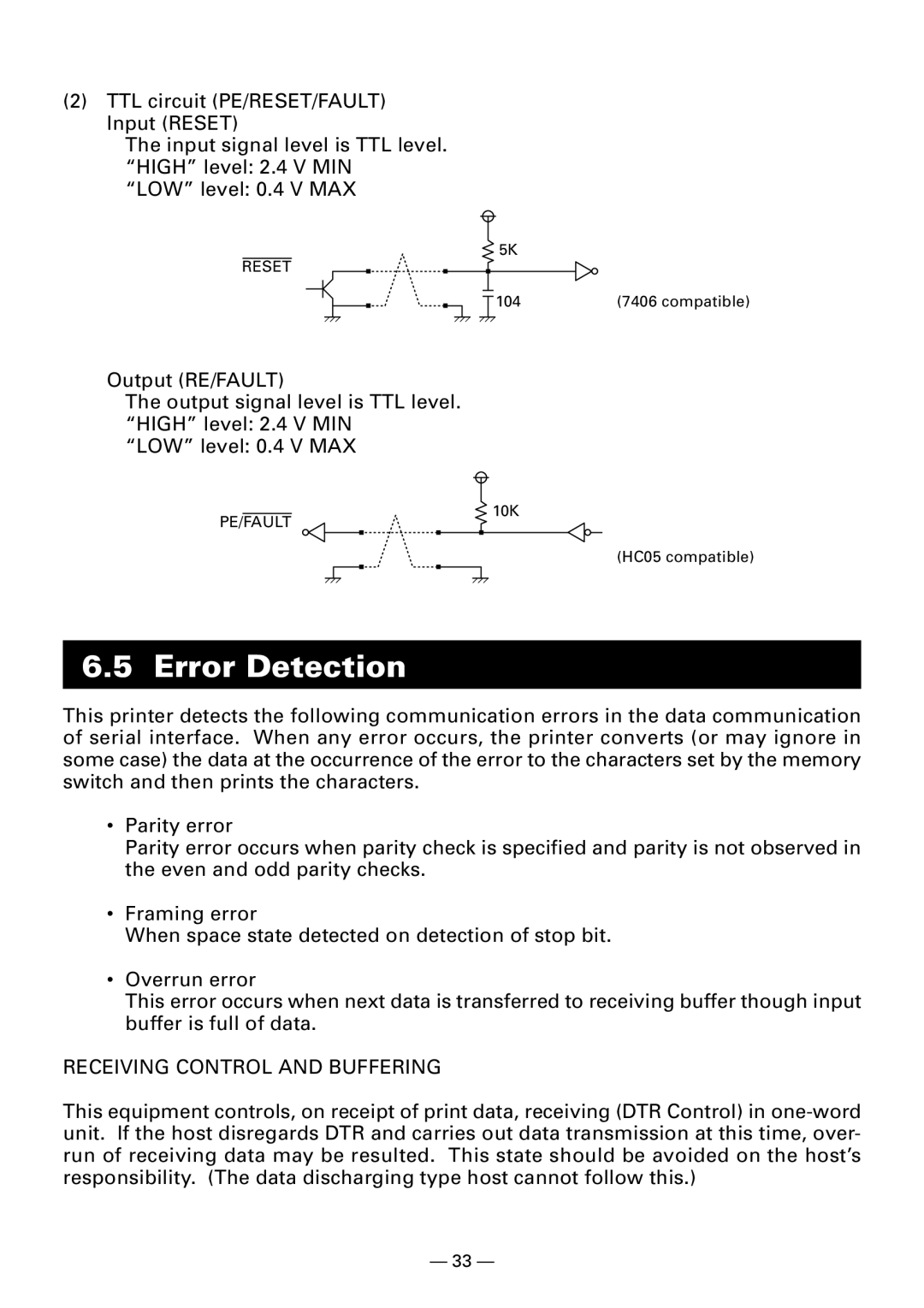 Citizen Systems CBM920II user manual Error Detection, Receiving Control and Buffering 