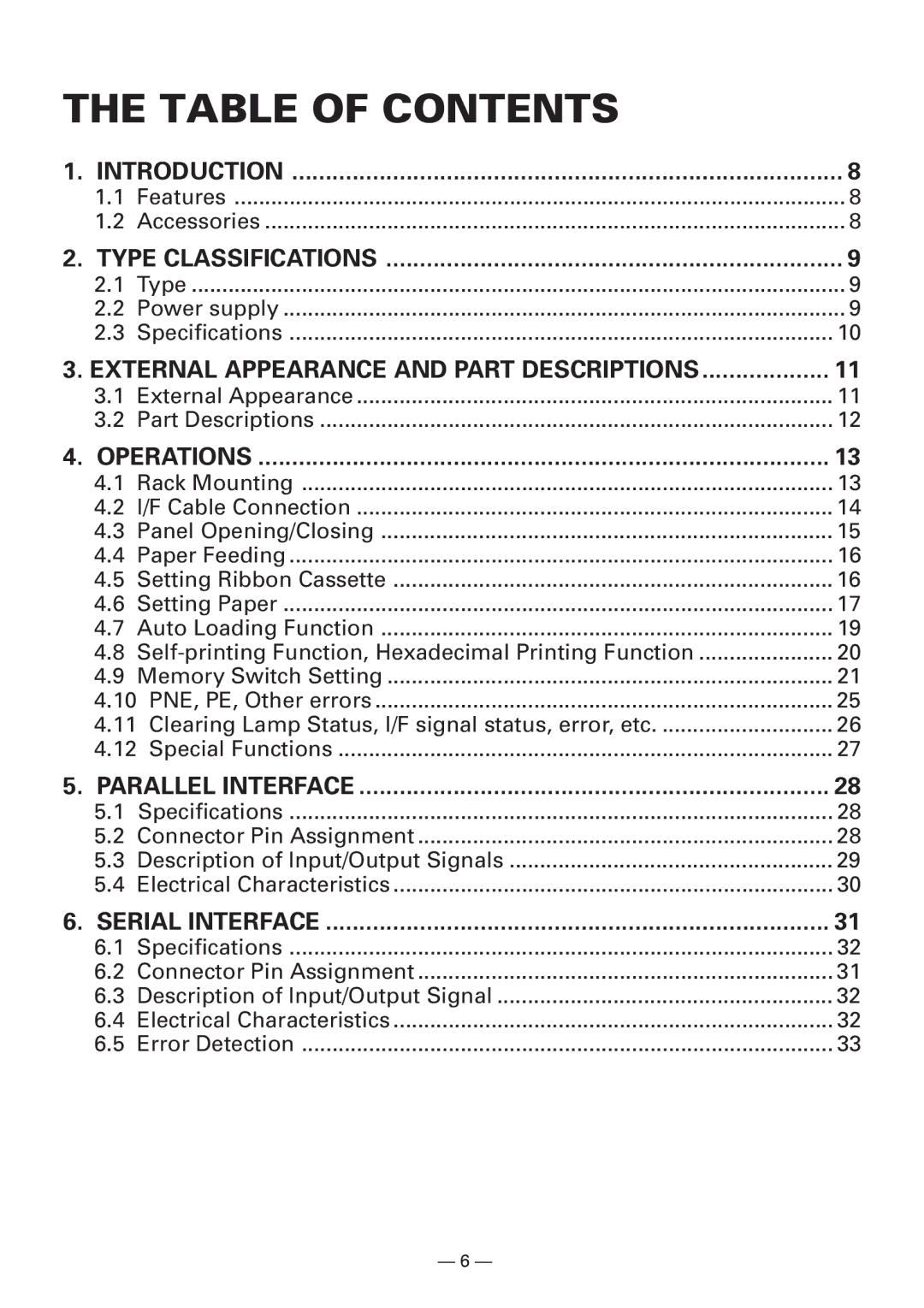 Citizen Systems CBM920II user manual Table of Contents 