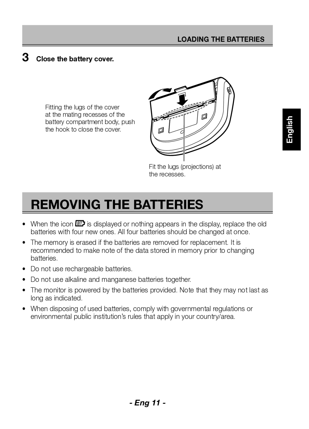 Citizen Systems CH-432BS instruction manual Removing the Batteries, Close the battery cover 