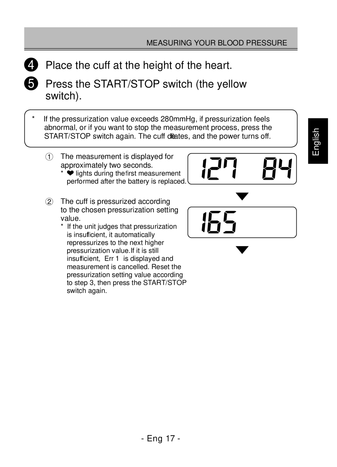 Citizen Systems CH-432BS instruction manual Measurement is displayed for approximately two seconds 