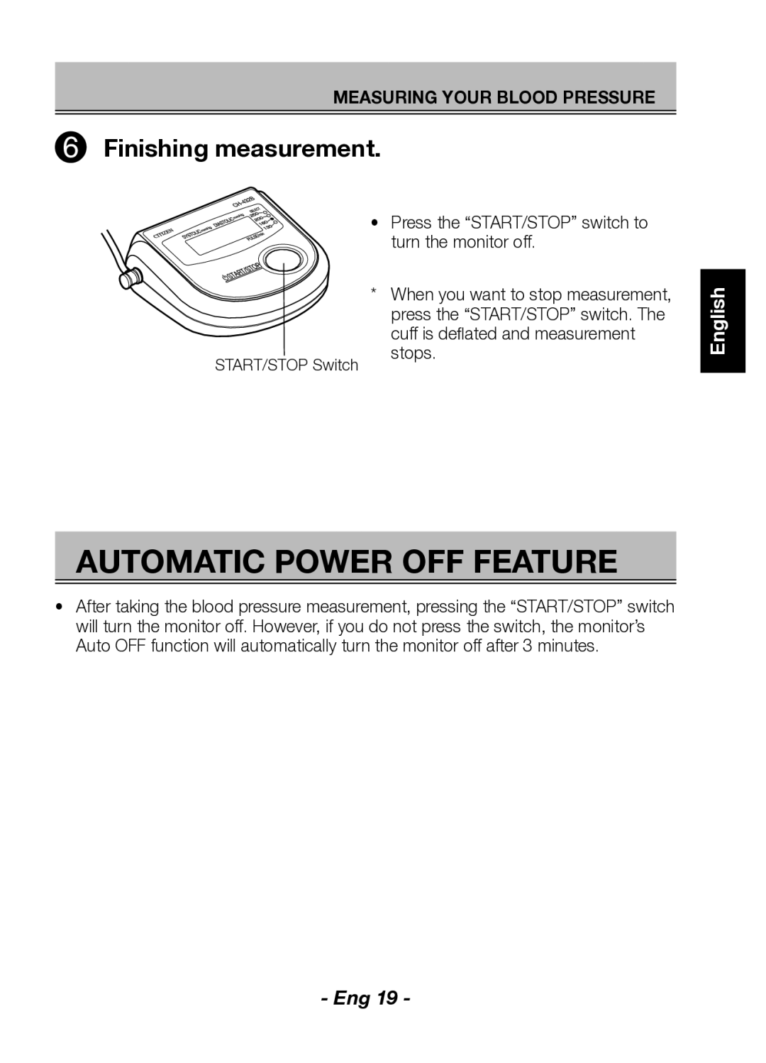 Citizen Systems CH-432BS instruction manual Automatic Power OFF Feature, Finishing measurement 