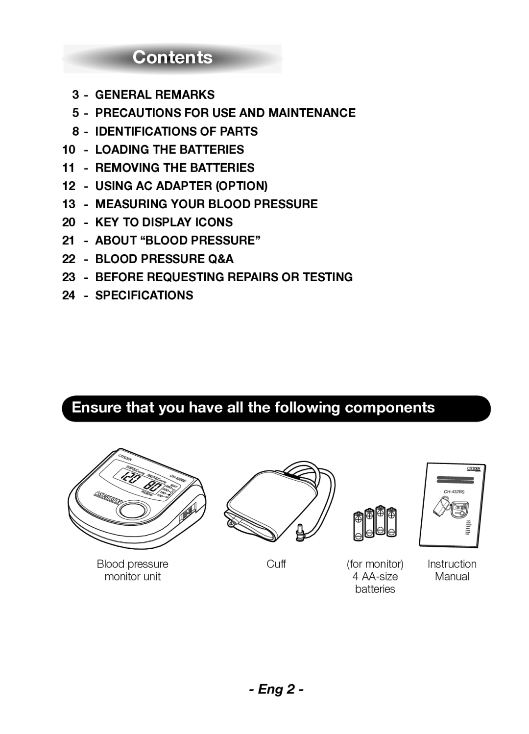 Citizen Systems CH-432BS instruction manual Contents 