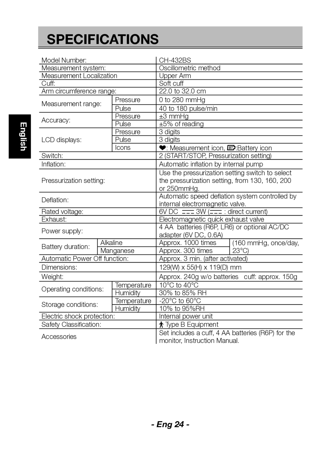 Citizen Systems CH-432BS instruction manual Specifications, 6V DC 